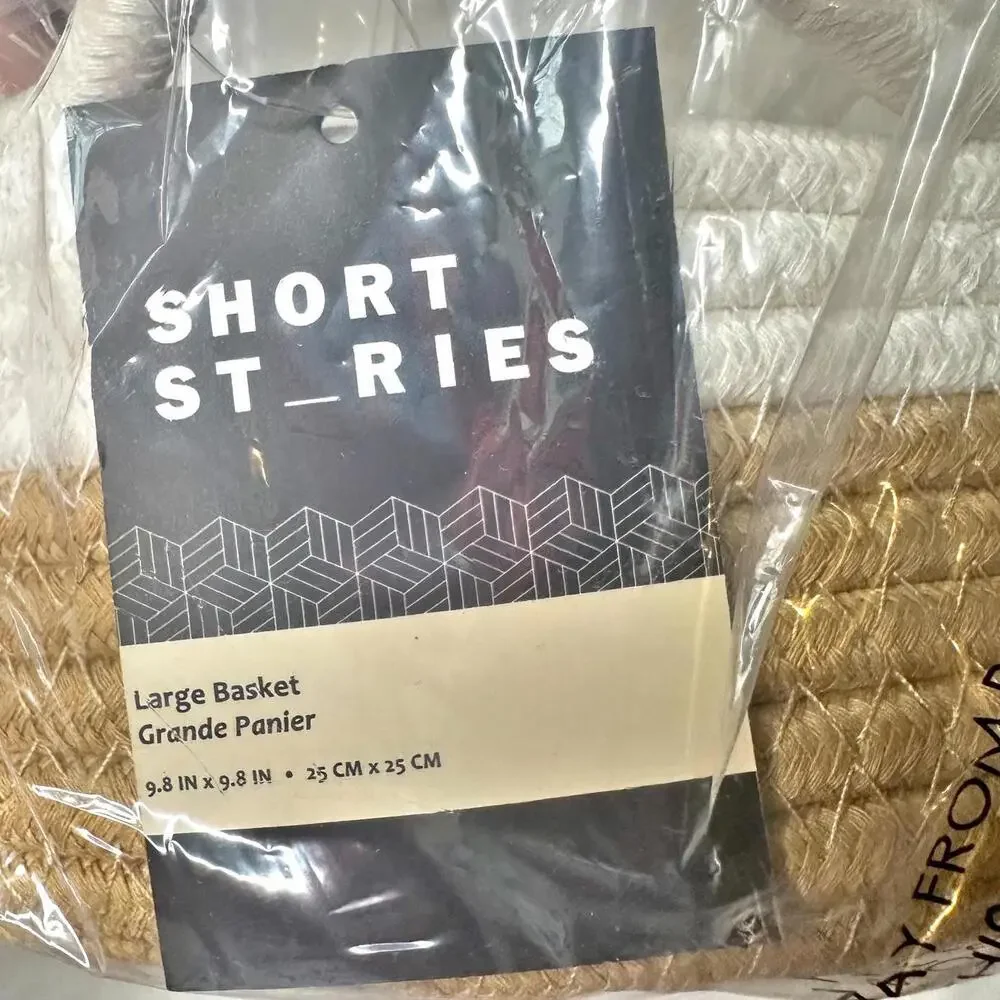 NWT Short Stories Large Woven Round Rope Basket Natural